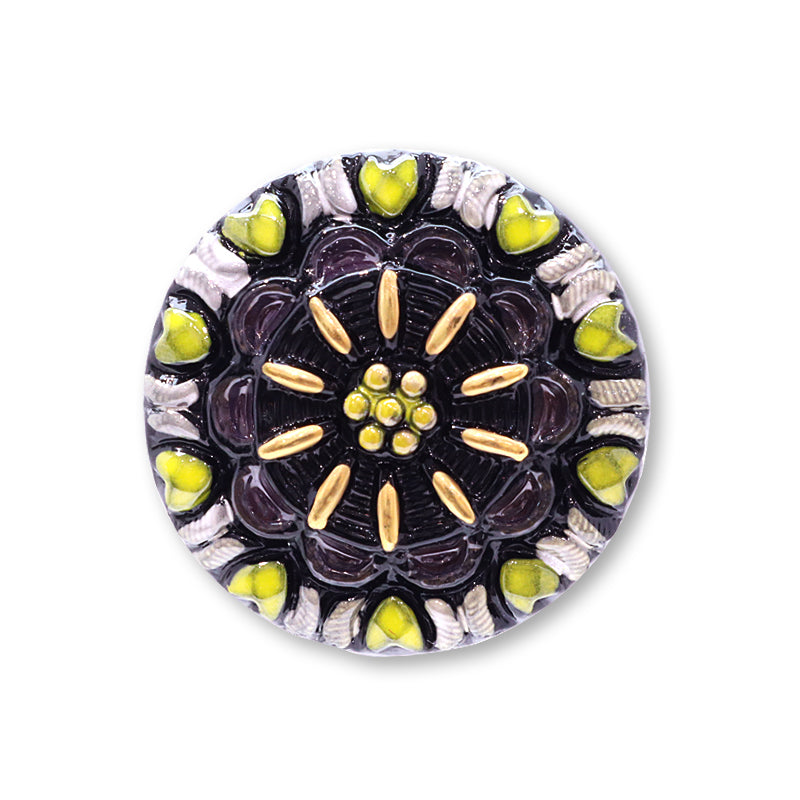 Czech Cabochon Retro Flower Black/White Yellow/G