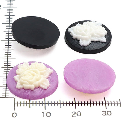 German Cameo Round Double Rose Black Matte/White