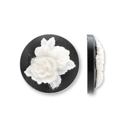German Cameo Round Double Rose Black Matte/White