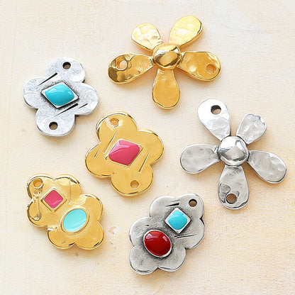 Greek parts flower 1 hole turquoise red/silver beauty