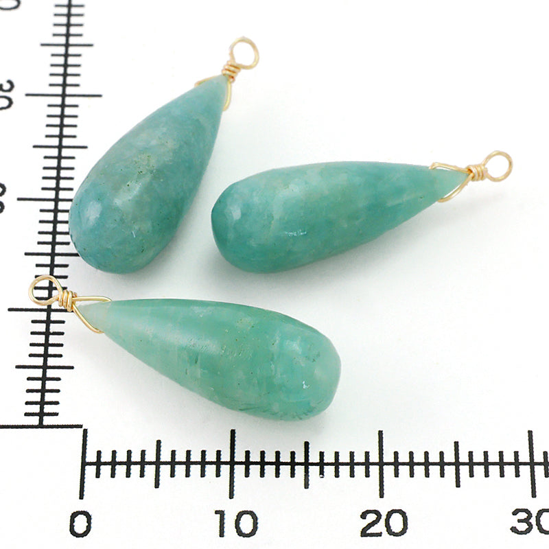 天然石 めがね留めチャーム プレーンロングドロップ　アマゾナイト