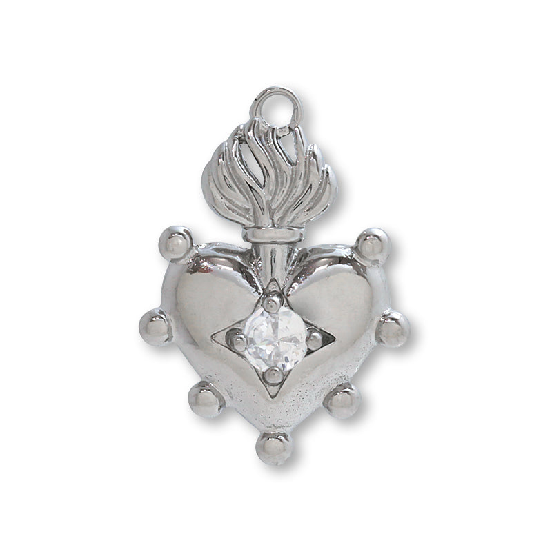 Stainless steel charm CZ Corazon heart fabric (SUS316)