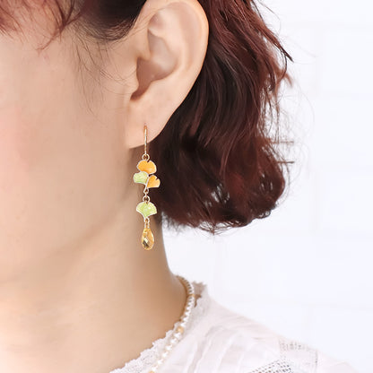 レシピNo.KR1257　チャームイチョウとクリスタルのネック＆ピアス