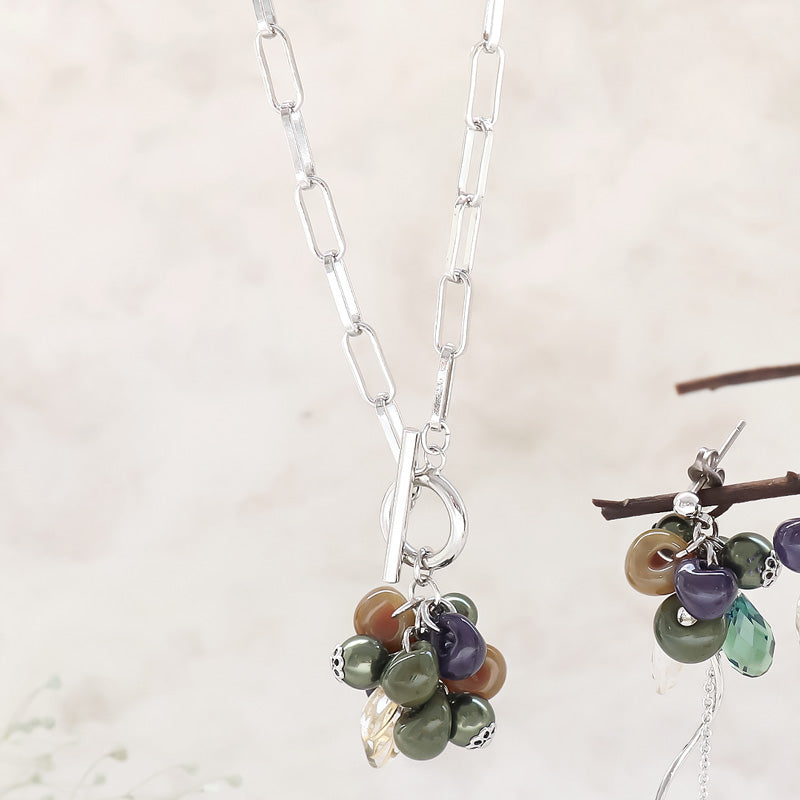 Recipe No. KR1263 Teardrop Beads Multi-Colored Neck &amp; Earrings