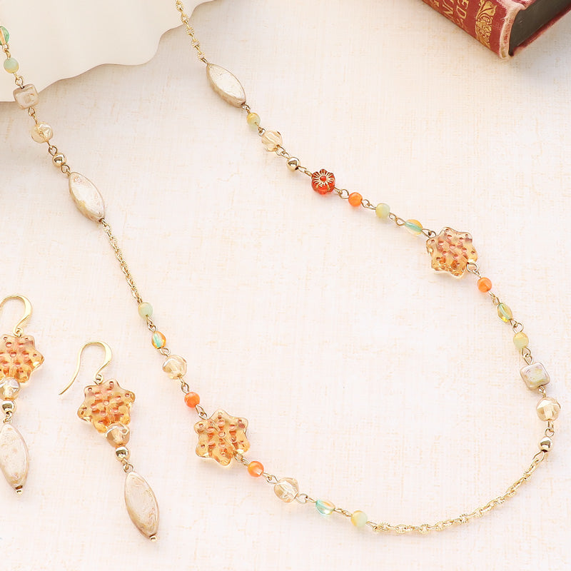 Recipe No.KR1272 Czech bead autumn sky long neck &amp; earrings