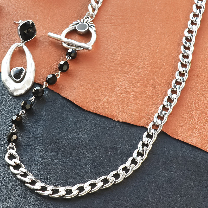 Recipe No.KR1278 Monotone neck and earrings with Greek parts
