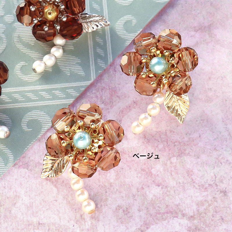 レシピNo.KR1282　貴和クリスタルのフラワーピアス