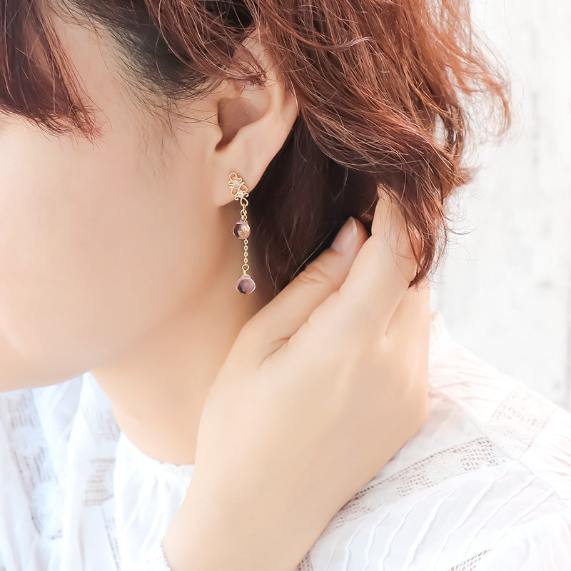 レシピNo.KR1303　天然石カスタムパーツのイヤーアクセサリー4種
