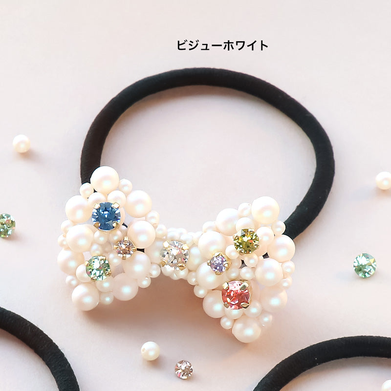 レシピNo.KR1313　貴和クリスタルのリボンヘアゴム2種