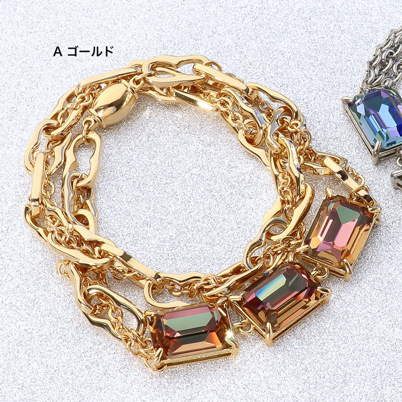 レシピNo.KR1315　貴和クリスタルのレクタングルビジューブレスレット2種
