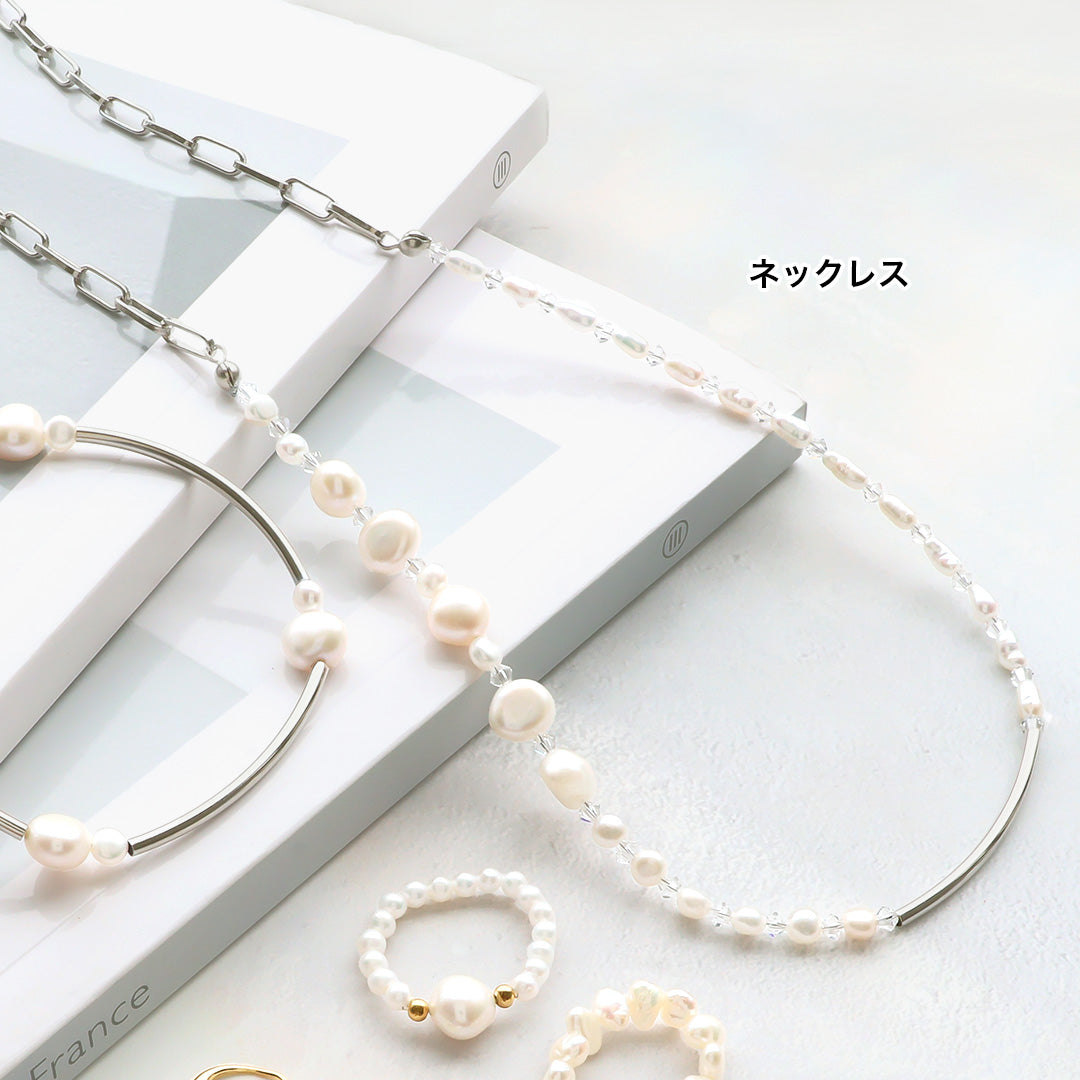 材料表No.ER0378　淡水パールバロックのアクセサリー5種