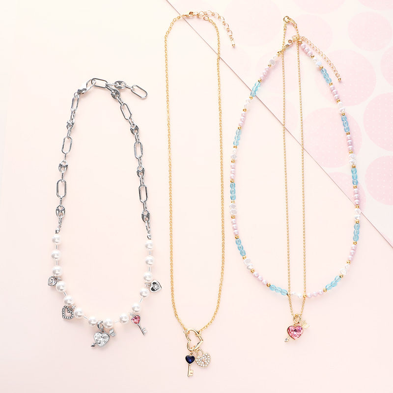Material list No.ER0418Kiwa crystals3 types of heart motif necklaces