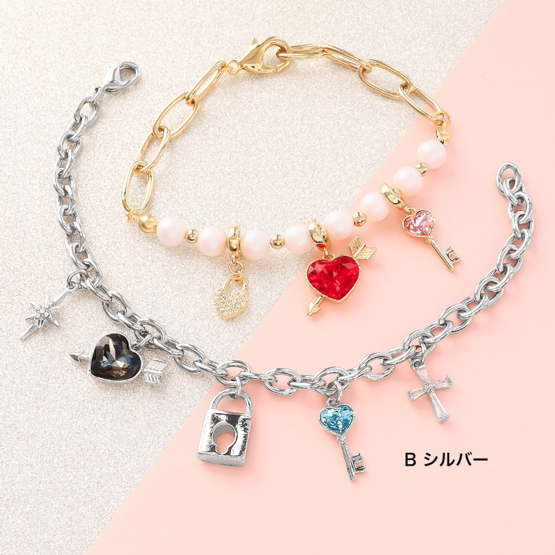 Material list No.ER0419Kiwa crystals2 types of heart charm bracelets