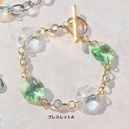 材料表No.ER0440　貴和クリスタルのオクタゴンアクセサリー3種