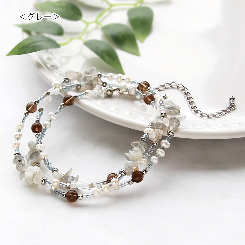 Kit: 2-way bracelet made of natural stone and freshwater pearls (KR1157)
