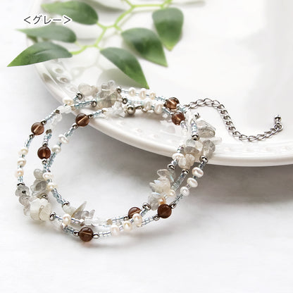 Kit: 2-way bracelet made of natural stone and freshwater pearls (KR1157)