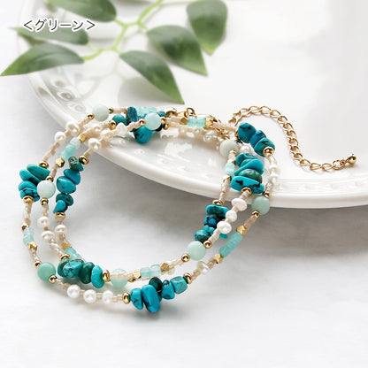 Kit: 2-way bracelet made of natural stone and freshwater pearls (KR1157)