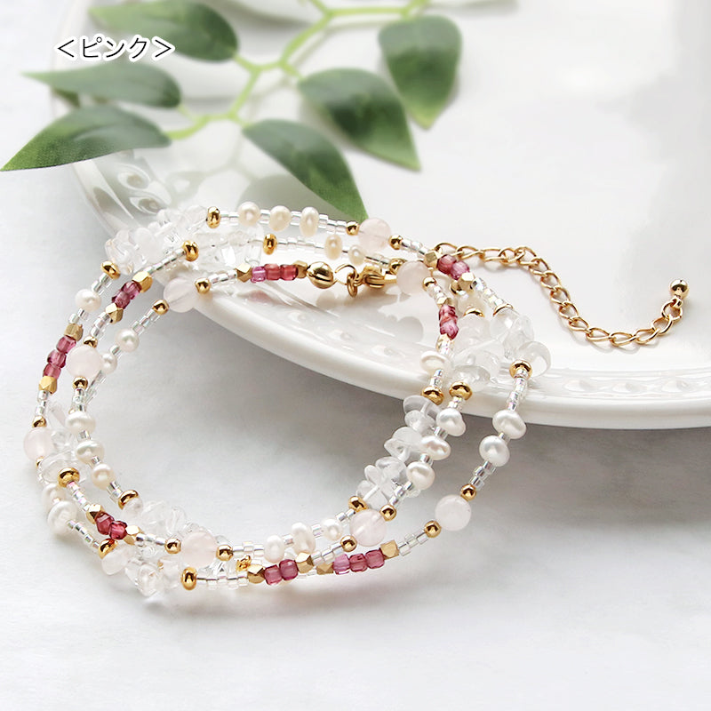 Kit: 2-way bracelet made of natural stone and freshwater pearls (KR1157)