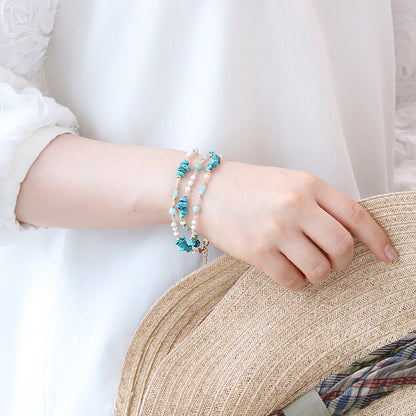 Kit: 2-way bracelet made of natural stone and freshwater pearls (KR1157)