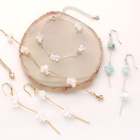 レシピNo.KR0317　半貴石サザレのチェーンブレス＆ピアス