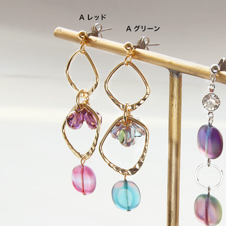 レシピNo.KR0413　チェコビーズのキャンディスウィングピアス2種
