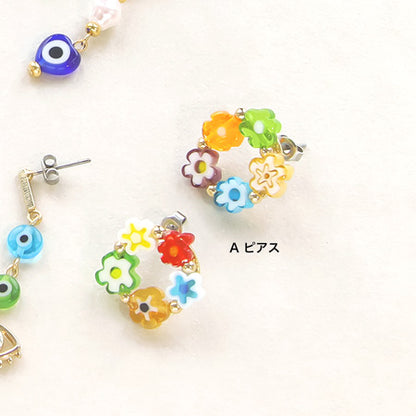 レシピNo.KR0424　ミルフィオリガラスのモチーフビーズアクセサリー4種