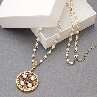 レシピNo.KR0436　貴和クリスタルのクラシカルサークルネックレス