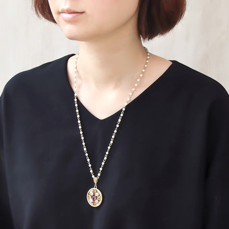 レシピNo.KR0436　貴和クリスタルのクラシカルサークルネックレス