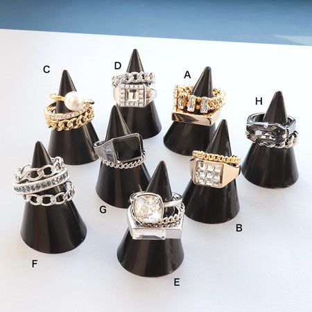 レシピNo.KR0479　メタルビジューレイヤードリング8種