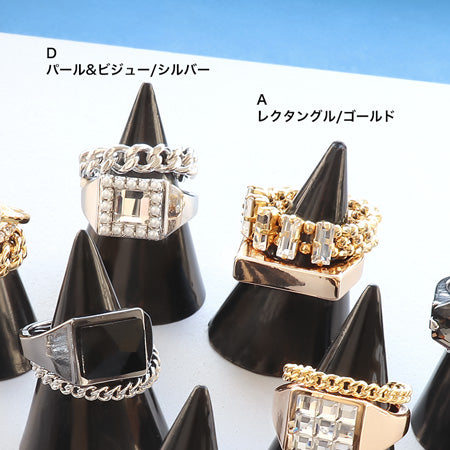 レシピNo.KR0479　メタルビジューレイヤードリング8種