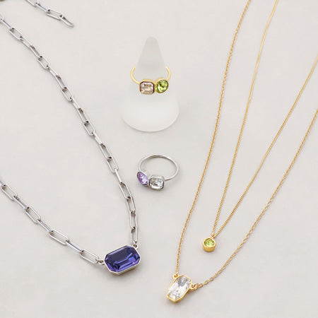 レシピNo.KR0515　貴和クリスタルエメラルドカットのアクセサリー3種