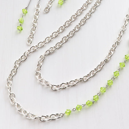 レシピNo.KR0558　貴和クリスタルとシルバーメッキチェーンの2WAYネック＆イヤリング