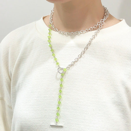 レシピNo.KR0558　貴和クリスタルとシルバーメッキチェーンの2WAYネック＆イヤリング