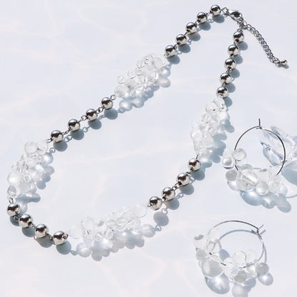 レシピNo.KR0569　ドイツ製アクリルのクリアボールネック＆ピアス