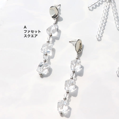 レシピNo.KR0570　ドイツ製アクリルラウンド・ファセットスクエアのピアス2種