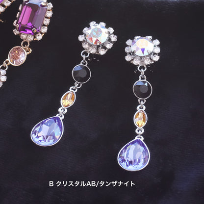 レシピNo.KR0636　貴和クリスタルの連爪ビジューイヤリング3種