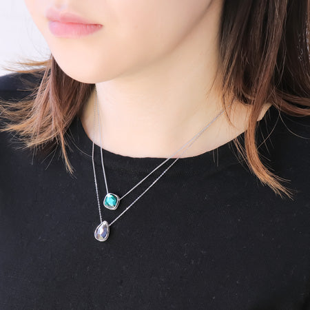 レシピ(図のみ)No.KR0673　貴和クリスタルと石座ビーズのリバーシブルレイヤードネックレス