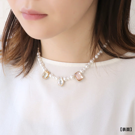 レシピNo.KR0674　貴和クリスタルと石座ビーズのリバーシブルパールアクセサリー3種