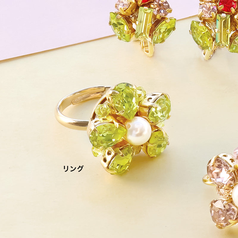 レシピNo.KR0681　貴和クリスタルのフラワーモチーフアクセサリー3種