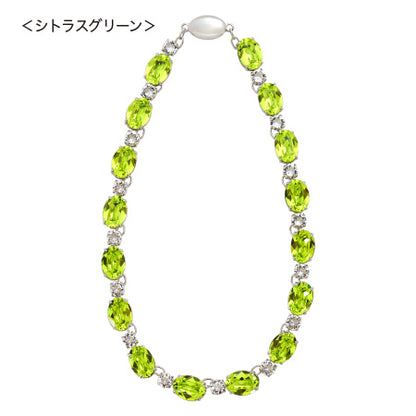 レシピNo.KR0705　貴和クリスタルシトラスグリーンのビジューストーンネックレス