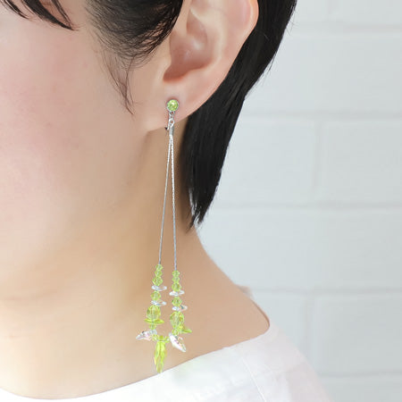 レシピNo.KR0707　貴和クリスタルシトラスグリーンのヘビーロングイヤーアクセサリー3種