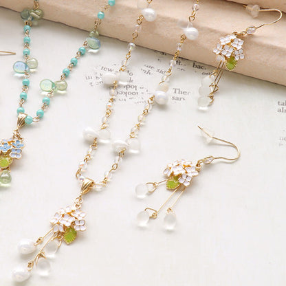 レシピNo.KR0733　雨の日を楽しむ 紫陽花と雫のネック＆ピアス