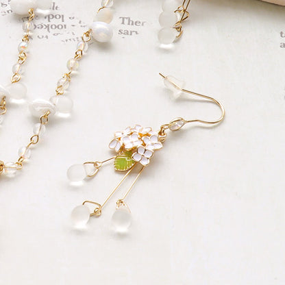 レシピNo.KR0733　雨の日を楽しむ 紫陽花と雫のネック＆ピアス