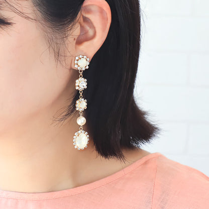 レシピNo.KR0741　貴和クリスタルのロングビジューイヤリング