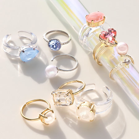 レシピNo.KR0742　貴和クリスタルのトリオカクテルリング3種