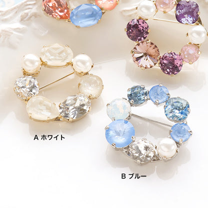 レシピNo.KR0744　貴和クリスタルのサークルブローチ2種