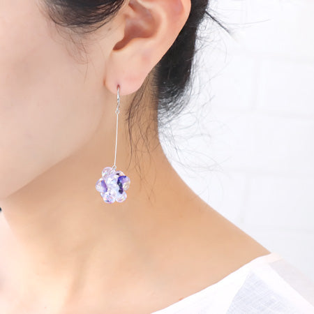 レシピNo.KR0757　ティアドロップビーズの紫陽花ビーズボールピアス