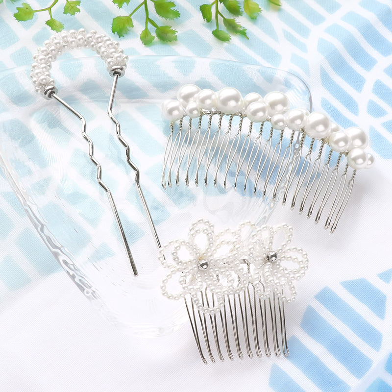 レシピNo.KR0771　パールの艶めきヘアアクセサリー3種