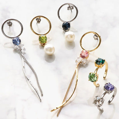 レシピNo.KR0810　貴和クリスタルのビジューイヤーアクセサリー3種