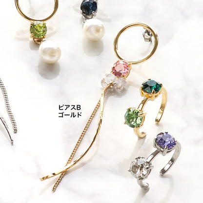 レシピNo.KR0810　貴和クリスタルのビジューイヤーアクセサリー3種